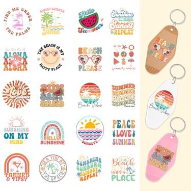 Imagem de Adesivos UV DTF para chaveiro de motel - 80 peças de verão praia UV DTF adesivos, decalques UV DTF vibrações de verão, adesivos fofos de transferência a frio para chaveiros em branco de hotel