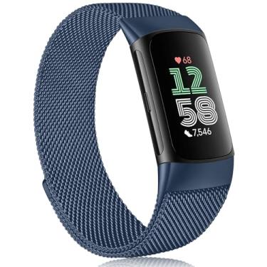 Imagem de Meliya Pulseiras de reposição para Fitbit Charge 6 para mulheres e homens, pulseira magnética ajustável de aço inoxidável compatível com Fitbit Charge 6 Fitness Tracker (azul)
