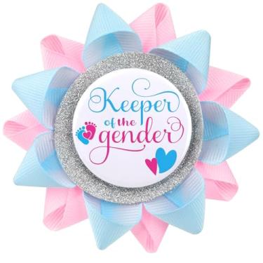 Imagem de Botão Guardião do gênero, broches reveladores de gênero revelam lembrancinhas de festa menino ou menina, pés de bebê rosa claro e azul para suprimentos de festa de chá de bebê, 8.8cm, Fita de seda, 0