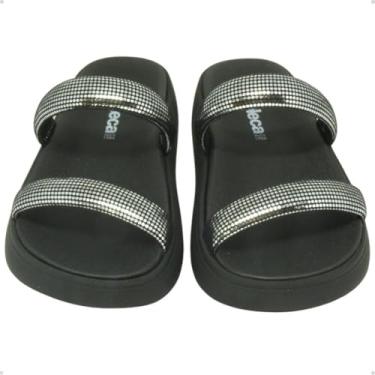 Imagem de Sandália Papete Feminina Moleca Confortável Tendência Moda Brilho 28377 Preto/Prata (Preto, BR, Adulto, Numérico, 36)