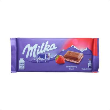 Imagem de Chocolate ao leite com sabor morango Milka Importado 100g