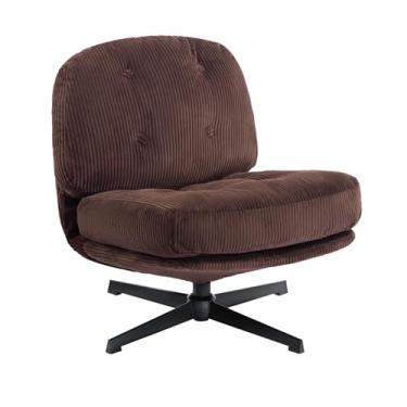 Imagem de HollyHOME Cadeira moderna giratória de 360°, cadeira estofada de leitura confortável, cadeira preguiçosa de tecido com almofada macia, cadeira de sofá com estrutura de metal para sala de estar,