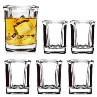 Imagem de Conjunto de 6 copos de vidro com base pesada – Copos de dose de uísque quadrados de 62 g a granel, copos transparentes de tequila para licores, bebidas espirituosas, vodka, expresso, ideal para bares