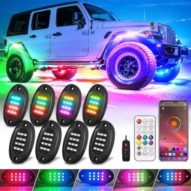 Imagem de 8 pods RGB+IC Luzes LED Undercar Rock para Carrinho de Golfe, Caminhão, Jeep, ATV, UTV, SUV, RZR, Dirigir, Viagem, Essenciais, À Prova D'água, 12 V, Smart Chasing, Kit de Iluminação Radiante Remoto