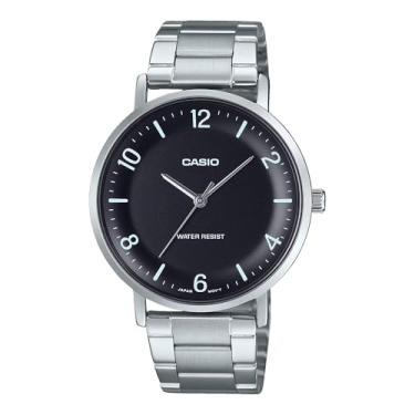 Imagem de Casio MTP-VT03D-1B Relógio analógico masculino minimalista de aço inoxidável preto em forma de côncavo com 3 ponteiros, Preto