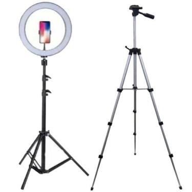 Imagem de Kit Ring Light 26cm Profissional Usb com Tripé 2m + Tripé Ajustavel 10