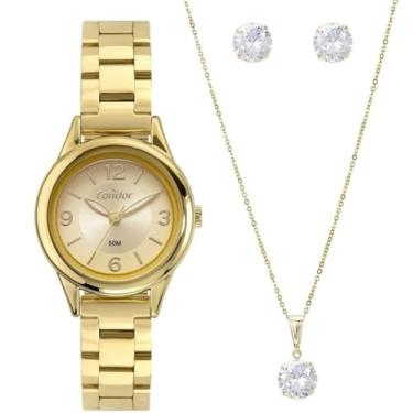 Imagem de Relógio de Pulso Feminino Pequeno Condor Dourado CO2035NAQ/K4X Colar e Brincos