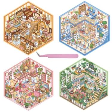 Imagem de 3D House Stickers 4 Sets DIY 3D Sticker Scene Cute Miniature Room Scene Sticker for Adults and Kids Make Your Own Mini Shop Relief Stress Pass The Time Birthday Gift