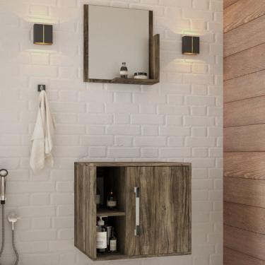 Imagem de Armário de Banheiro Olivia 1 Porta 2 Prateleiras com Espelho Carvalho Dark - Pnr Móveis