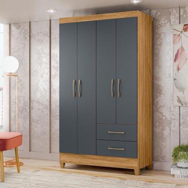 Imagem de Guarda-roupa 4 Portas 2 Gavetas Chile Castanho Wood Moval Freijó/cinza