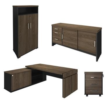 Imagem de Conjunto Escritório Home Office 4 Peças Mesa Diretor Corp A06 Charuto-preto - Mpozenato