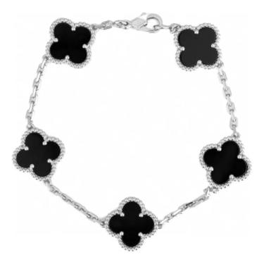 Imagem de Pulseira Trevo de 4 Folhas em ródio branco Prata, Ajustável, semijoia luxo