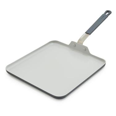 Imagem de GreenPan Frigideira quadrada antiaderente Bobby Flay de 28 cm, cerâmica de diamante sem PFA, alça de silicone que permanece fresca, frigideira segura para lava-louças e forno, grafite