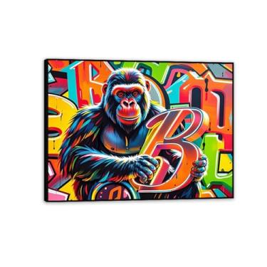 Imagem de Macaco gorila animal pintura inspiradora imagens pôsteres impressões arte abstrato grafite macaco gorila banksy arte de parede para sala de estar escritório decoração de parede 80 x 60 cm (32 x 24