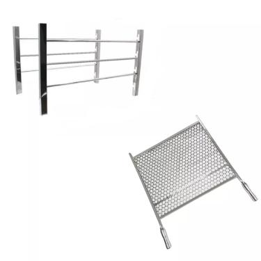 Imagem de Kit Suporte Para Churrasqueira Em Barras de 70cm + Grelha Moeda 60x40cm em Inox