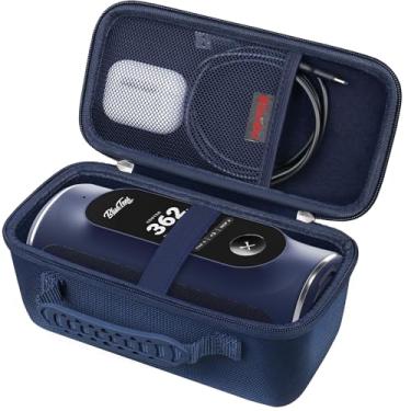 Imagem de Elonbo Estojo De Transporte Para Jogador Golfe Blue Tees + Alto-Falante Gps, Bolsa Viagem Sem Fio Ultraportátil Com Bluetooth, E Suporte Telêmetro, Bolso Malha Cabo Carregamento, Azul-Marinho