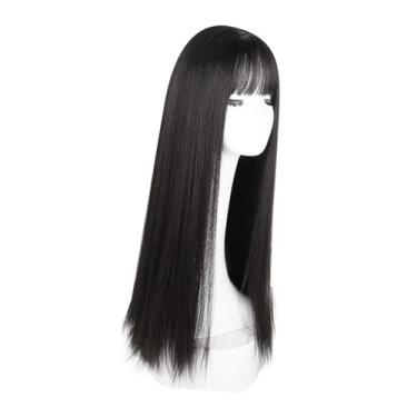 Imagem de GEERYZHE Perucas Pretas Longas E Retas, Peruca Sintética De 71 Cm Com Franja Para Mulheres