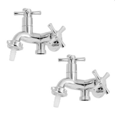 Imagem de kit 2 torneira tanque maquina dupla saida 1/4 de volta metal - Mqc Imp
