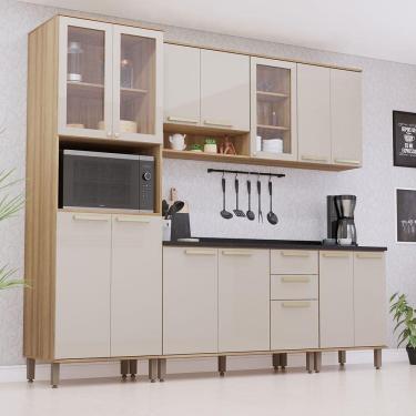 Imagem de Cozinha Modulada Compacta 5 Peças Com Tampos E Sem Pia Isis Avelã-mocca Laca