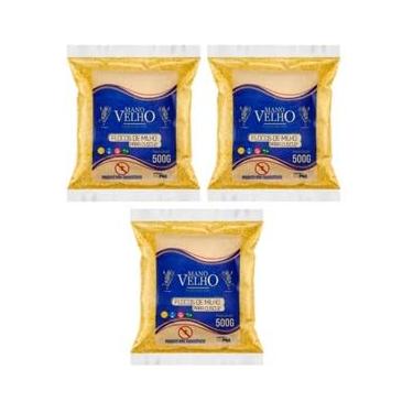 Imagem de Kit 3 Flocos de Milho Flocão de Milho Cuscuz Mano Velho 500g cada total 1,500Kg