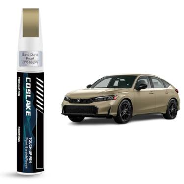 Imagem de COSLAKE Tinta de retoque de carro (pérola de duna de areia (YR-662P)) para Honda, kit de reparo de arranhões de pintura de carro, solução rápida e fácil de reparar, caneta removedor de arranhões 2 em