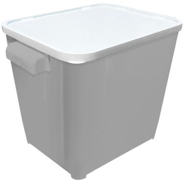 Imagem de Container Caixa Organizadora de Plástico com Tampa,Cinza e Branco Empilhável, para Armazenamento 6 KG Furacao