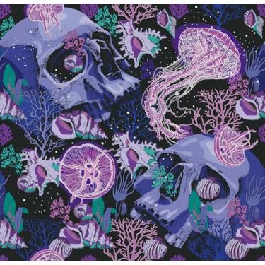 Imagem de CRE8TIVE Papel de parede de caveira azul descasque e cole água-viva roxa papel de parede coral para quarto banheiro 30,5 x 299,7 cm Underwater World Papel de contato autoadesivo removível para