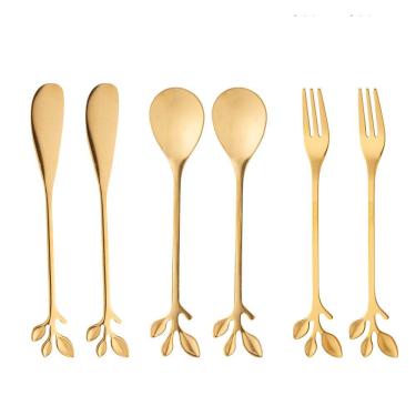 Imagem de Conjunto 6 Talheres de Aço Inox Leaves Dourado - Wolff