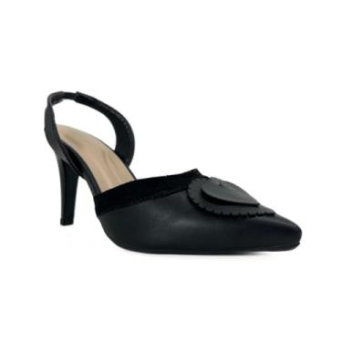 Imagem de Sapato Feminino Scarpin Salto Agulha 8cm Coração Slingback Social 185 (Preto, BR, Adulto, Numérico, 35)