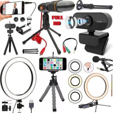 Imagem de Kit Home Office Webcam Full Hd 1080 Microfone Condensador Luz Iluminad