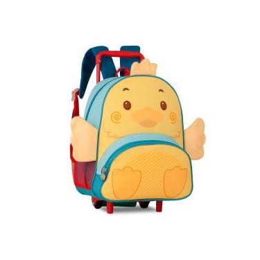 Imagem de Mochila Infantil com Rodinhas Pato 3D, Amarela, 33 x 26 x 17 cm, 14 Litros