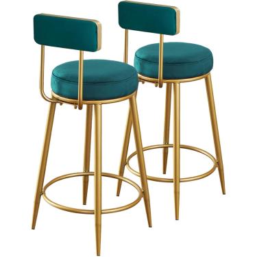 Imagem de Conjunto De 2 Cadeiras De Bar De Café Da Manhã Estofadas Em Veludo Assento Pernas De Metal Bancos De Café Da Manhã Para Bar, Balcão, Cozinha E Casa, Green