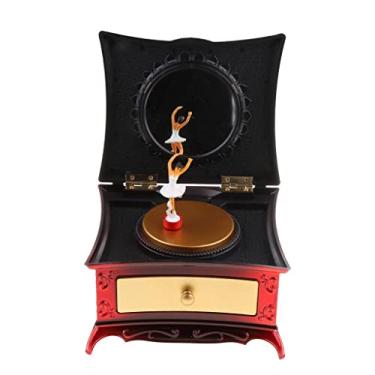 Imagem de Luwecf Caixa de Joias Musical com Bailarina para Meninas com Gavetas, Espelho Redondo, Vermelho