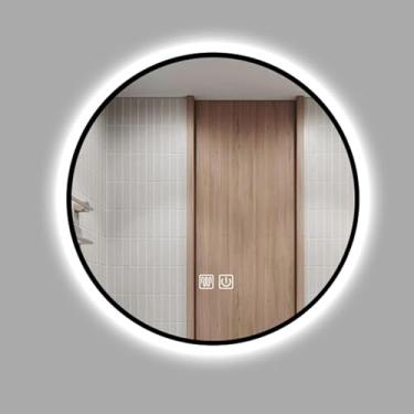 Imagem de Espelho De Sala Led Redondo, Espelho De Nevoeiro De Parede Ti-fog, Brilho Ajustável, Luz Branca/luz Quente, Moldura Preta, 50cm / 60cm / 70cm, White Light, 70cm/27.5in