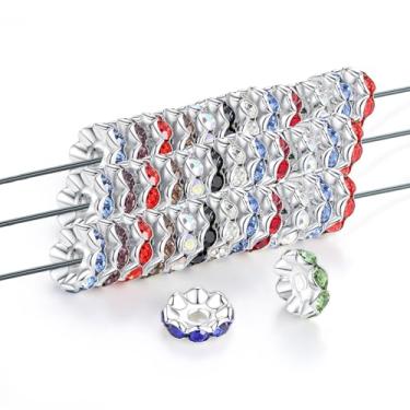Imagem de NUKAYAI 100 contas espaçadoras Rondle 12 mm strass de cristal para fazer joias canetas glitter onda solta diamante contas de cristal coloridas a granel para pulseiras (misturadas)