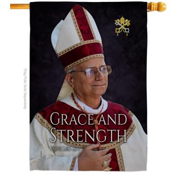 Imagem de Pope Leo XIV Bandeira Unity Banner Impressão de Imagem Tapeçaria de Memorabilia do Vaticano Arte de Parede Católica Cartaz Decorações de Túmulo para Cemitério Quintal Sinal Americano Decoração de