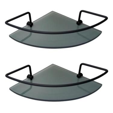 Imagem de Kit C/ 2 Porta Shampoo de Canto Preto Com Vidro Fumê - Montelar Acabam