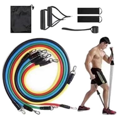 Imagem de Kit de Faixas Elásticas para Exercícios, 11 Peças, 5 Níveis de Resistência 4,5-13,6kg, com Alças e Bolsa. Com Nota Fiscal
