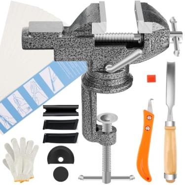 Imagem de Anglekai Kit de braçadeira de torno de aderência de taco de golfe, ferramenta de remoção de fita de aderência de golfe para readerência, inclui torno de mesa portátil/raspador/faca de gancho/luvas