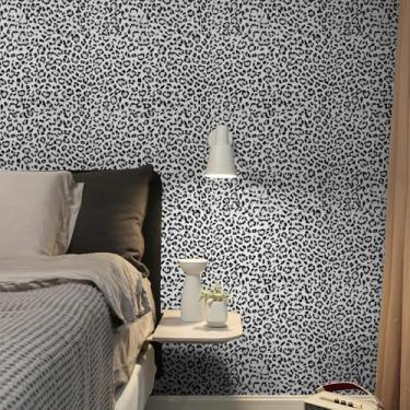 Imagem de Papel de parede com estampa de leopardo, papel de parede texturizado autoadesivo removível à prova d'água, preto e branco exclusivo papel de contato de chita para quarto e banheiro 300 x 17 cm (14,4