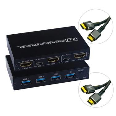 Imagem de Hub USB Chaveador Switch Kvm 2 Portas 4k Conecta 2 PC a 1 Monitor Mous
