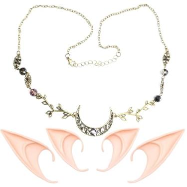 Imagem de LINSINA Orelhas de elfo com lua, tiara renascentista, acessórios de fantasia com 2 pares de orelhas de elfo para mulheres e meninas (lua)