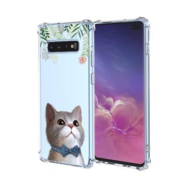 Imagem de OEURVQO Capa para Galaxy S10 Plus Samsung S10 Plus, estampa de gato fofo com desenho de animal, amortecedor à prova de choque de TPU macio, capa protetora de silicone para celular para Samsung Galaxy
