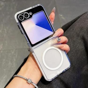 Imagem de Capa magnética transparente para Samsung Galaxy Z Flip 6 5 4 3 Flip6 Flip5 Flip4 Flip3 5g (para Samsung Galaxy Z Flip4/branco)