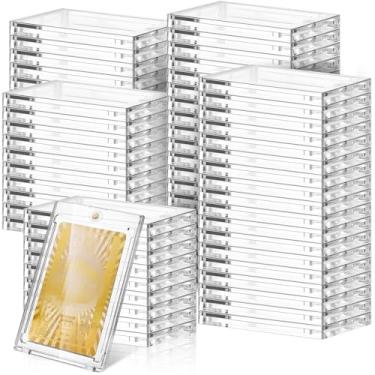 Imagem de SATINIOR 100 peças de porta-cartão magnético de 100 unidades, capa protetora transparente para cartas grossas de beisebol, futebol, hóquei