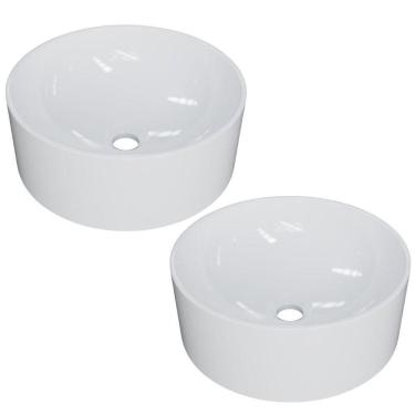Imagem de Kit 02 Cubas De Apoio Redonda Para Banheiro Lavabo C01 Bl34w Branco - Lyam