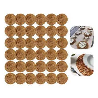 Imagem de Kit 36 Sousplat Jogo Americano Bambu Rattan Redondo Marrom Claro - MUN