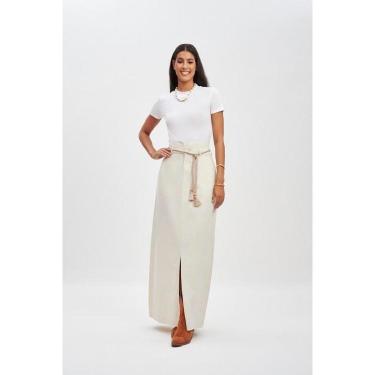 Imagem de SAIA LINHO FEMININA LONGA COM FENDA E CINTO - YOUNG STYLE-Feminino