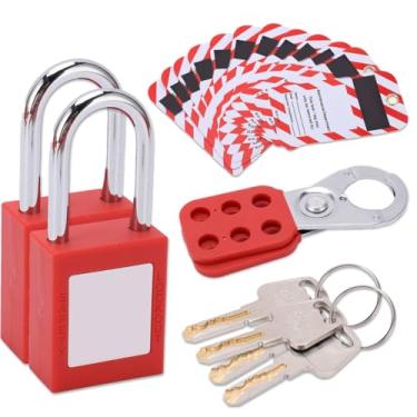 Imagem de Kit de etiquetagem de bloqueio elétrico, conjunto de cadeados de segurança vermelho à prova de ferrugem, equipamento de segurança de energia elétrica industrial para travar a estação de etiquetagem