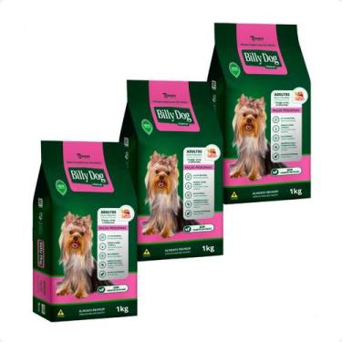 Imagem de Kit 3 Ração Billy Dog Cães Adultos Raças Pequenas - 1Kg